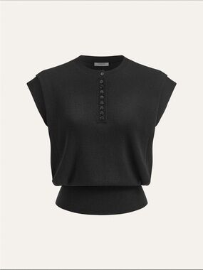 Commense Cap Sleeve Button Up Cinched Knit Top
